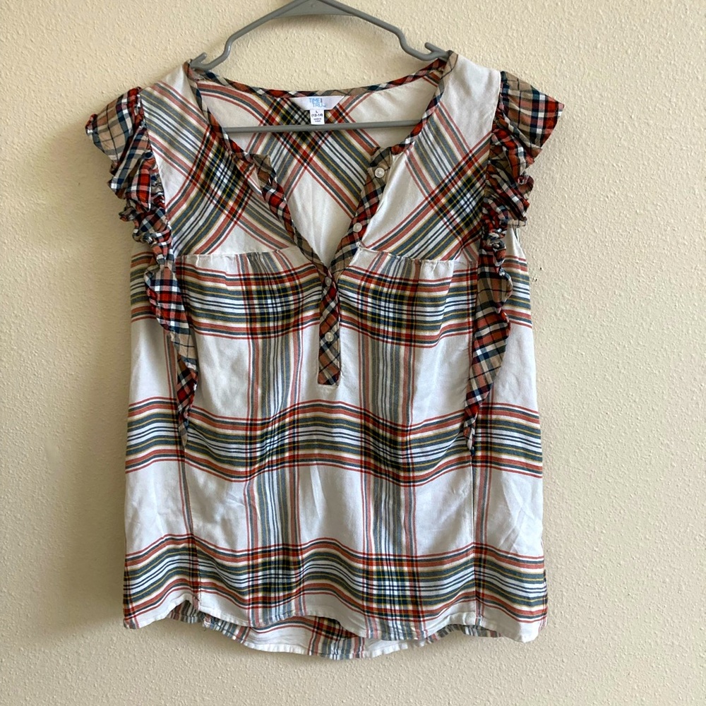 ⭐️3/$30⭐️ Time & Tru Plaid Ruffle Sleeve Blouse